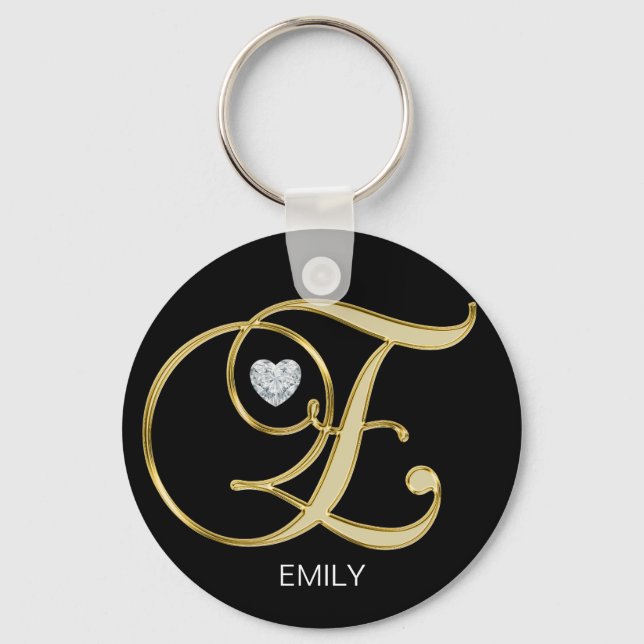 Chaveiro Elegant Personalized Gold Monogrammed Letter E (Frente)