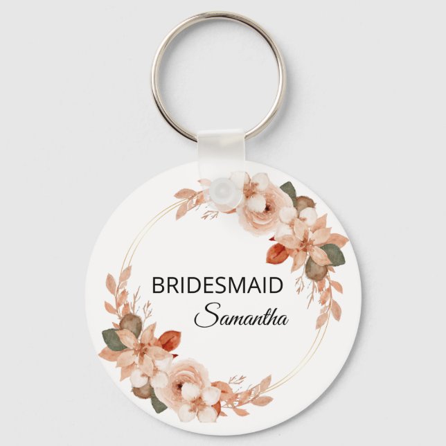 Chaveiro Elegant Pink Flowers Floral Custom name Bridesmaid (Frente)