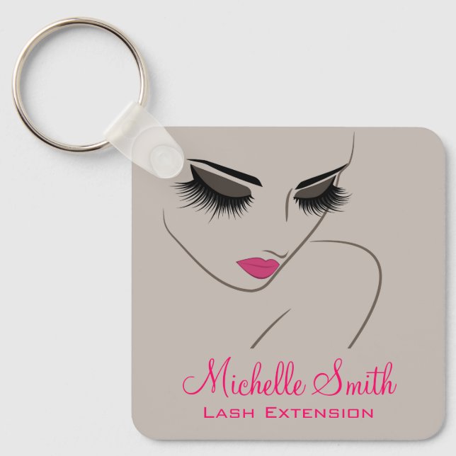 Chaveiro Elegant Pink Grey Lash Extension Beauty Salon QR (Frente)