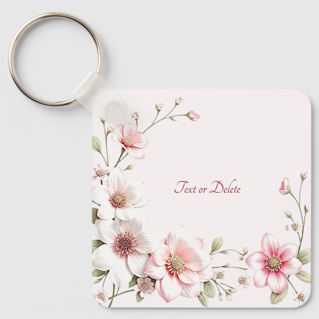 Chaveiro Elegant Pink White Floral Keychain (Frente)