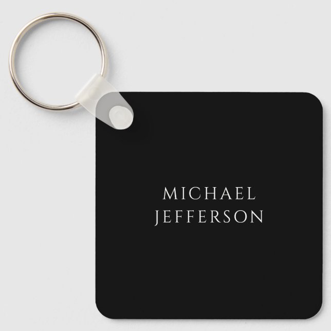 Chaveiro Elegant Plain Black White Personalized Custom (Frente)
