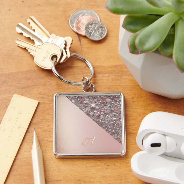 Chaveiro Elegant Rose Gold Monogram Button (Mesa)