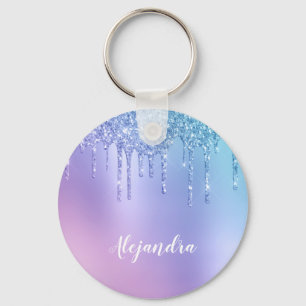 Chaveiro Elegant stylish chick blue & purple glitter drips