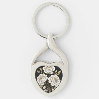 Chaveiro Elegant White & Gold Floral Rose heart key– Luxury