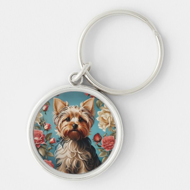 Chaveiro Elegant Yorkshire Terrier Portrait Rosa Garden (Frente)
