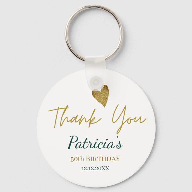 Chaveiro Elegante 50º aniversário Verde Dourado Obrigado (Frente)