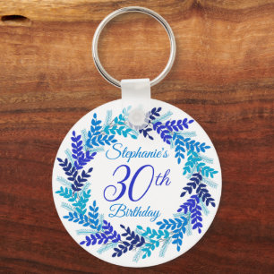 Chaveiro Elegante Blue Wreath aniversário de 30 anos