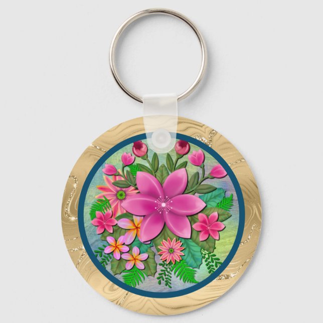 Chaveiro Elegante Buquê Botânico de Flores em Aquarela Prim (Frente)