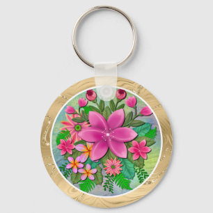 Chaveiro Elegante Buquê de Flores Rosa Tropical