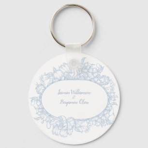 Chaveiro Elegante Casa de Casamento Azul Floral Aberto I