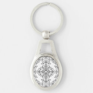 Chaveiro Elegante Cinza e Branco Floral Estilo Vintage Dama