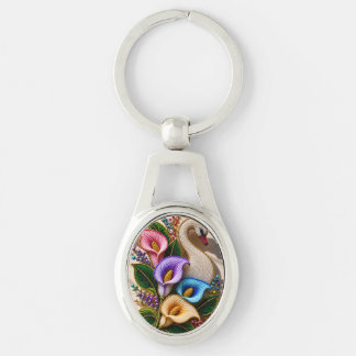 Chaveiro Elegante Cisne em Contas Arte Floral