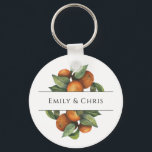 Chaveiro Elegante Citrus Botânica Greenery<br><div class="desc">Bonito, elegante, moderno e boêmico personalizado e personalizado chaveiro de botão de casamento para sua ocasião especial! O design corresponde ao resto da Coleção de Folhagem de Folha de Folha Laranja. A fruta laranja com cor d'água com folhas escura e verde-claro, folhas com folhagem do lado da borda, enquadra o...</div>