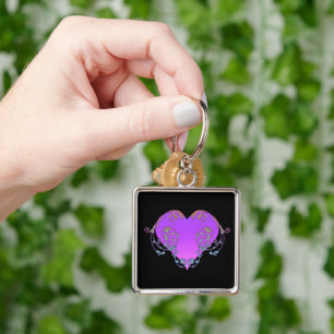 Chaveiro Elegante Coração Roxo Romântico com Floreio