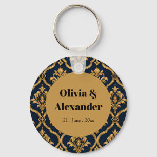 Chaveiro Elegante Design de Motivo Vintage em Damasco Doura