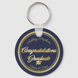 Chaveiro Elegante Dourado   Graduação Azul Ano de Conclusão