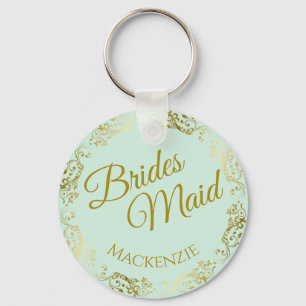 Chaveiro Elegante Dourado Lace em Casamento Mint Bridesmaid