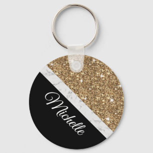 Chaveiro Elegante Dourado Marble Personalizado Nome Chic Pr
