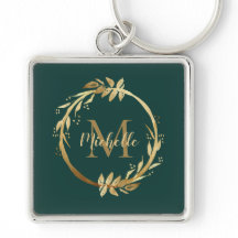 Elegante Emerald Green Dourado Wreath Name Monogra