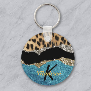 Chaveiro Elegante estampa animal feminina em turquesa com b