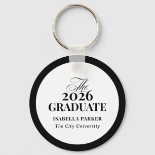 Chaveiro Elegante Estiloso Preto e Branco Foto de Graduaç