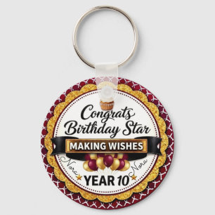 Chaveiro Elegante Estrela de Aniversário Pessoal Marrom com