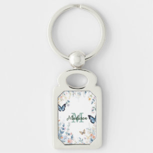 Chaveiro elegante Flor Silvestre Verde Boho Monograma Em Fl