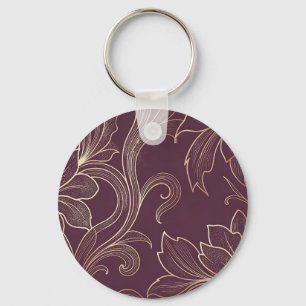 Chaveiro Elegante Floral Dourado em Padrão Burgundy