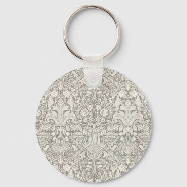 Chaveiro elegante formal brocado de renda damasco branco (Frente)