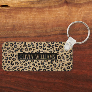 Chaveiro Elegante Glitter Dourado Estampa de Leopardo Preto