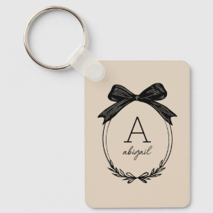 Chaveiro Elegante Laço Preto Chic Coquette Bege Monograma