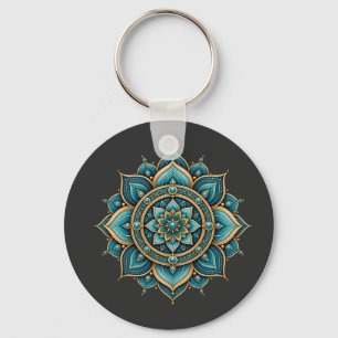 Chaveiro Elegante Mandala Floral Geométrico Desenho Verde