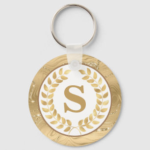 Chaveiro Elegante Mármore Dourado & Coroa de Louro Personal