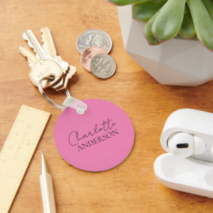 Chaveiro Elegante Minimalista Nome Personalizado Rosa