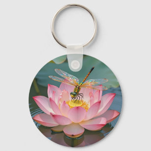 Chaveiro Elegante Moldura Art Nouveau com Flor de Lótus Ros