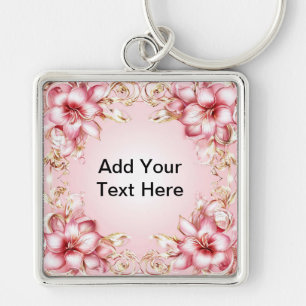 Chaveiro Elegante Moldura Floral com Desenhos de Lírios Ros