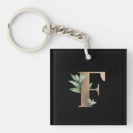 Chaveiro Elegante Monograma Botânico Letra Dourada F