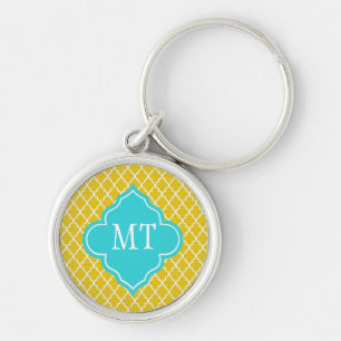 Chaveiro Elegante monograma clássico em amarelo com trevo d