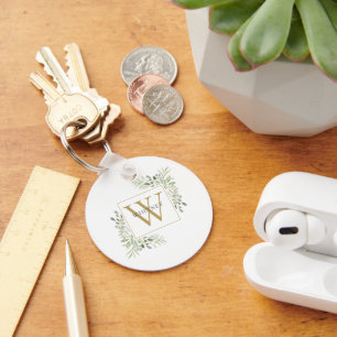 Chaveiro Elegante Monograma Dourado Verde Personalizado