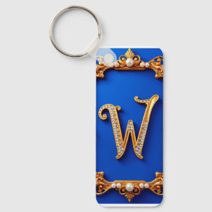 Chaveiro Elegante Monograma Dourado W Decorado Com Pérolas