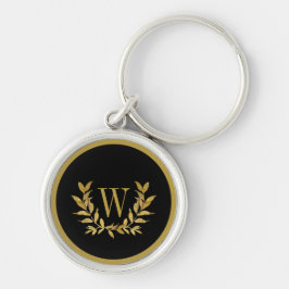 Chaveiro Elegante Monograma Moderno em Ouro Preto Chic