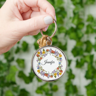 Chaveiro Elegante Nome Personalizado em Aquarela Floral
