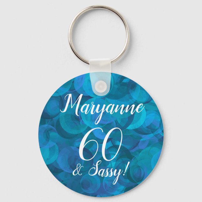 Chaveiro Elegante Ocean Blue 60 e Sassy Birthday Name (Frente)