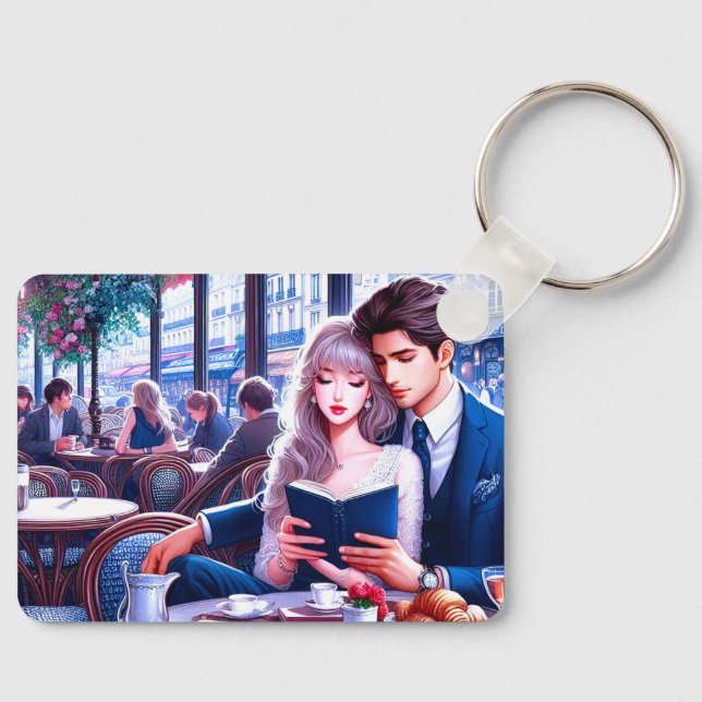 Chaveiro Elegante Parisiense Café Date: Uma Fuga Romântica (Frente)