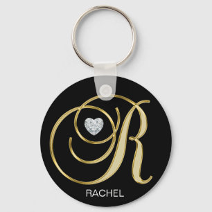 Chaveiro Elegante Personalizado Dourado Monograma R