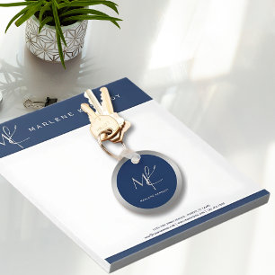 Chaveiro Elegante Personalizado Monograma Marinho Azul Func