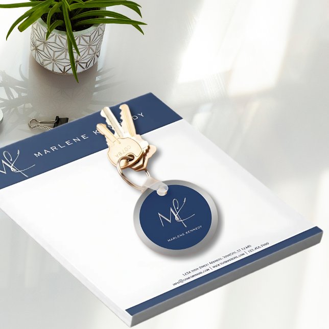 Chaveiro Elegante Personalizado Monograma Marinho Azul Func (Criador carregado)