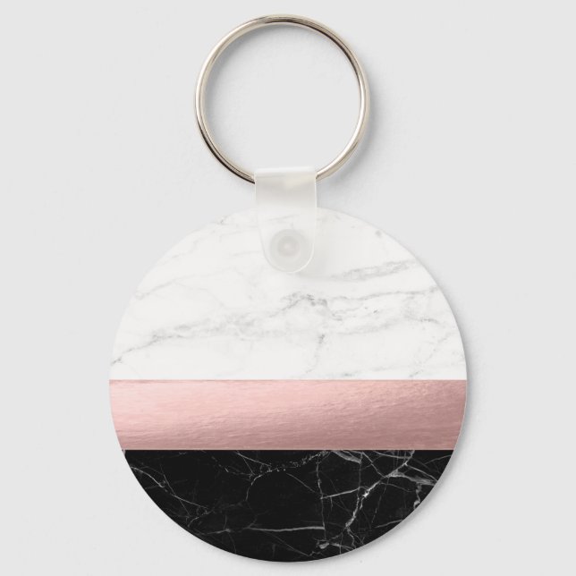 Chaveiro elegante rosa de mármore branco preto claro (Frente)