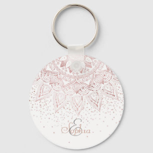 Chaveiro Elegante rosa dourada mandala confetti design