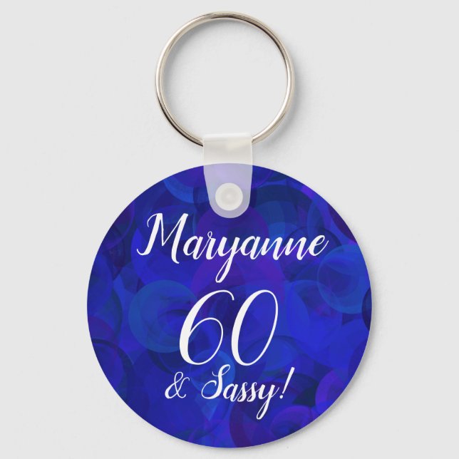 Chaveiro Elegante Royal Blue 60 e Sassy Birthday Name (Frente)